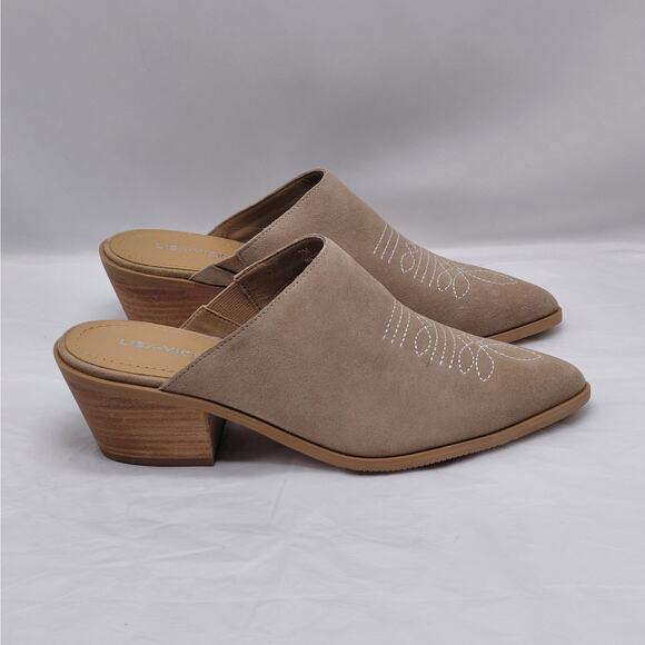 Lisa Vicky Womens Western Mule Shoes 7 Tan Suede Block Heel Slip On Pointed Toe - Picture 1 of 10